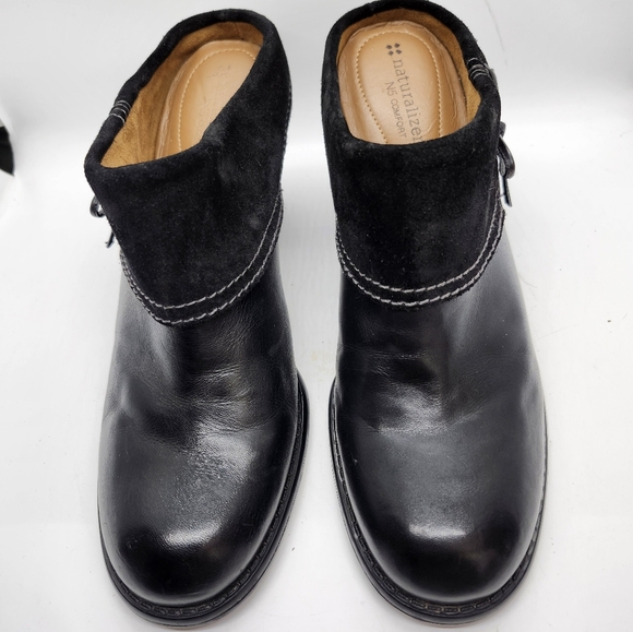 Naturalizer Gem Black Leather Suede Shootie Booties Clog/heeled Mules Sz 9M - Picture 1 of 8